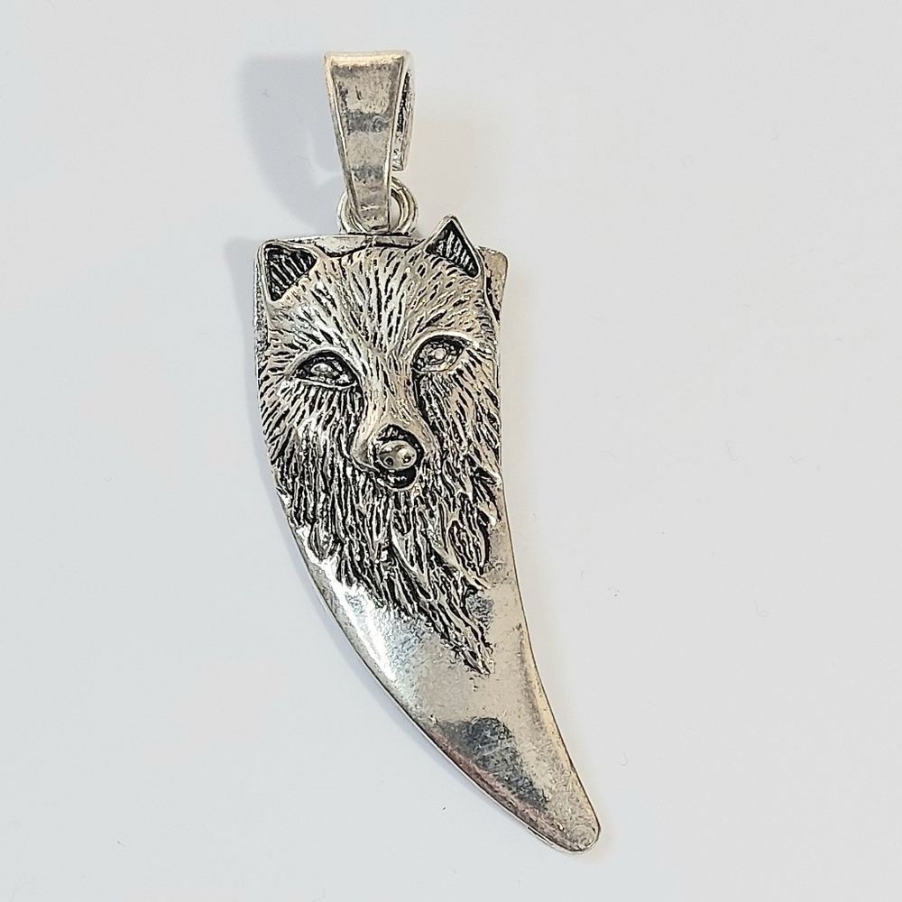 Large Silver Tribal Native Wolf tooth Necklace Pendant - Mens Womens Jewelry